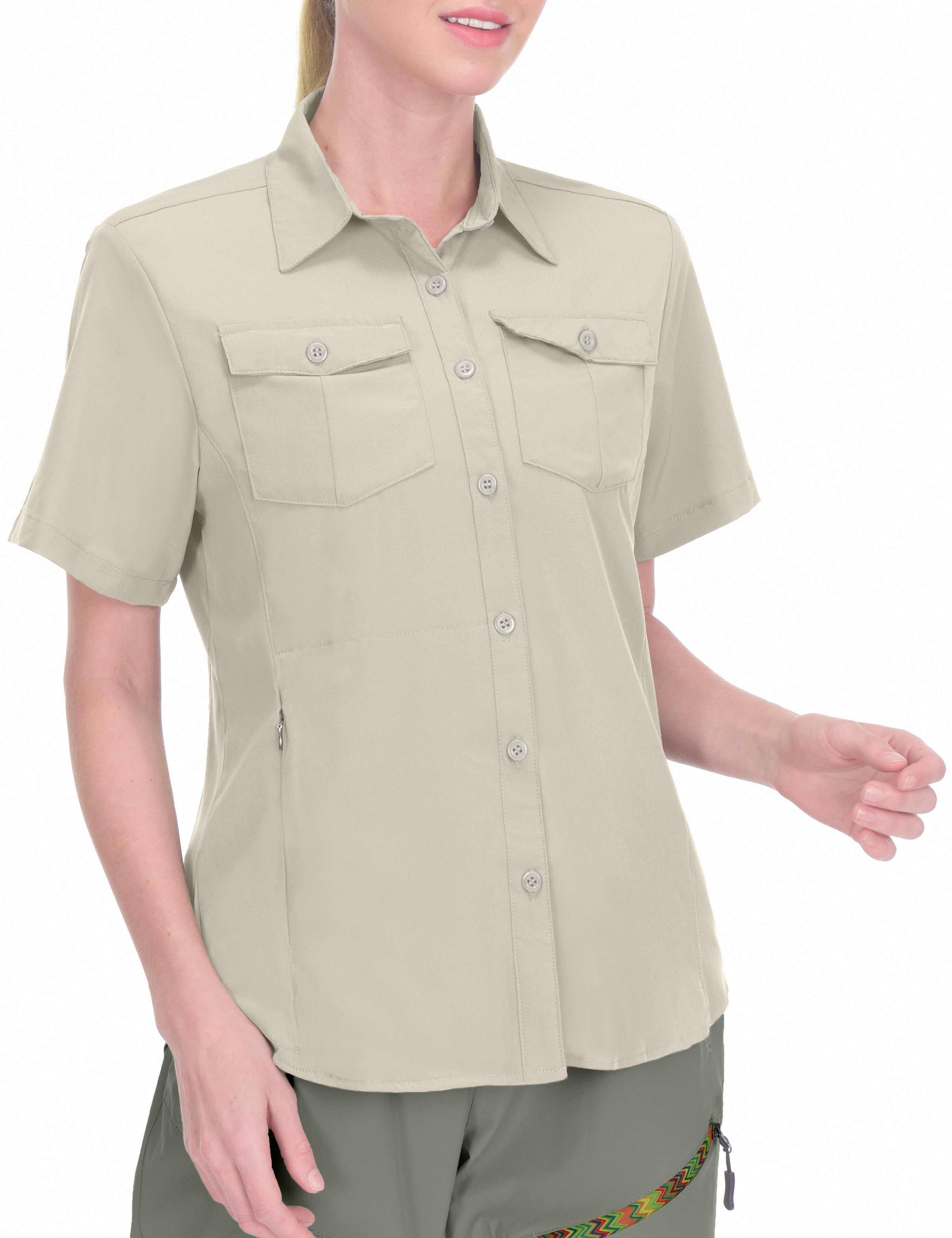 Women's Basic Button Up Shirt Short Sleeve Stretchy Button Down