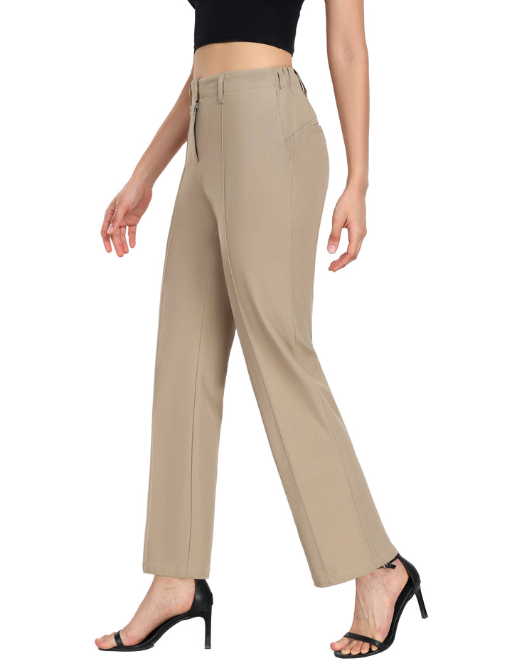 Women's Stretchy Straight Leg Dress Pants Business Casual Elastic Waist Cropped Work Pants with Pockets YZF-US-DK