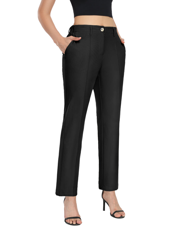 Women's Stretchy Straight Leg Dress Pants Business Casual Elastic Waist Cropped Work Pants with Pockets YZF-US-DK