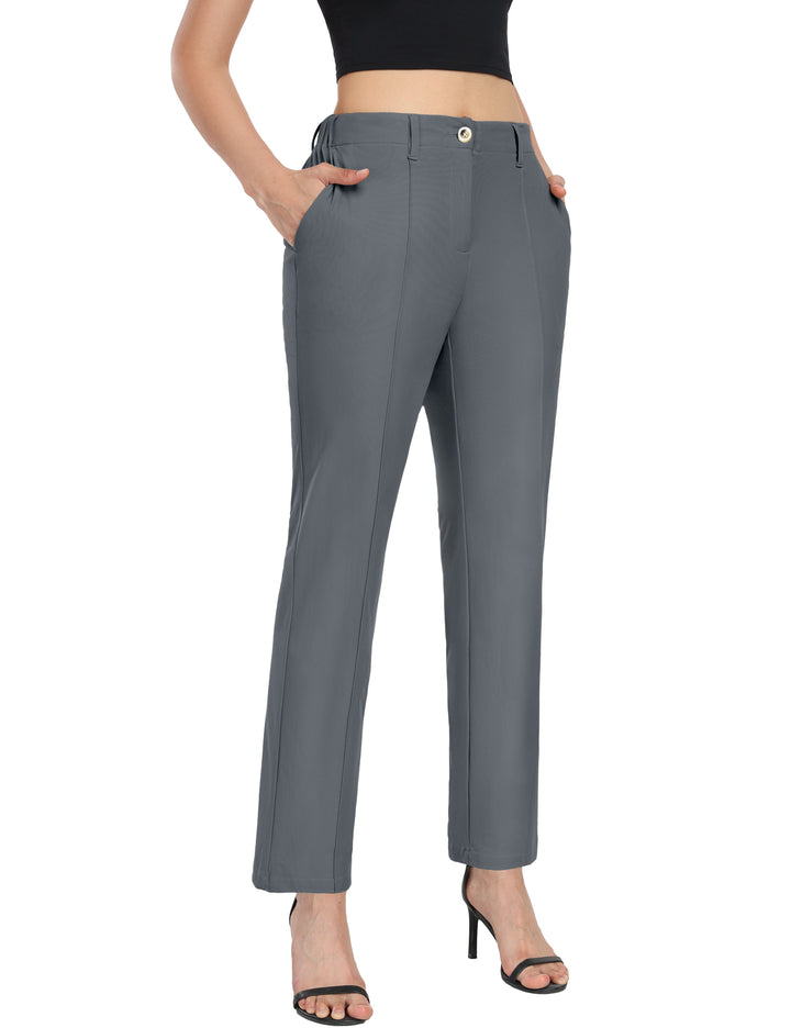 Women's Stretchy Straight Leg Dress Pants Business Casual Elastic Waist Cropped Work Pants with Pockets YZF-US-DK