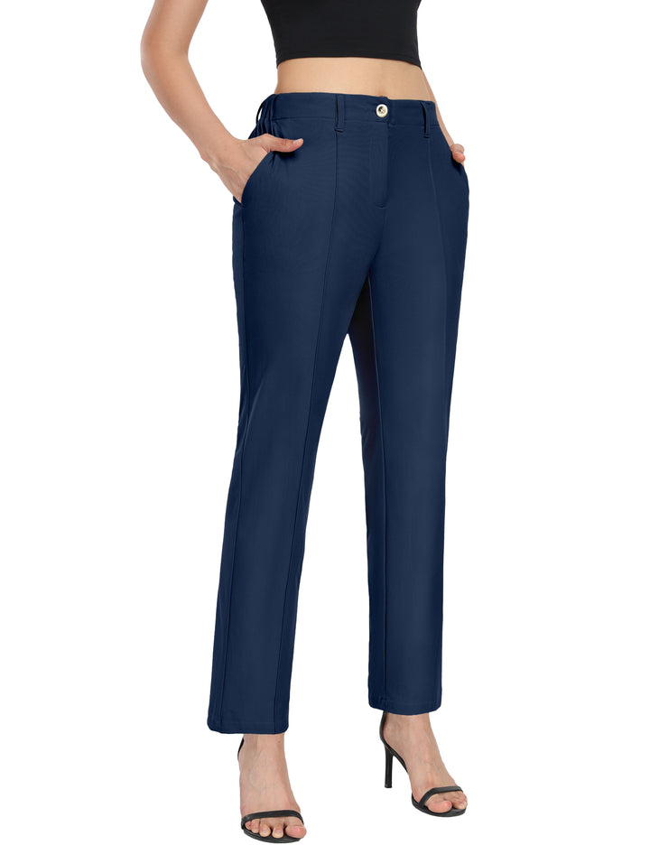 Women's Stretchy Straight Leg Dress Pants Business Casual Elastic Waist Cropped Work Pants with Pockets YZF-US-DK