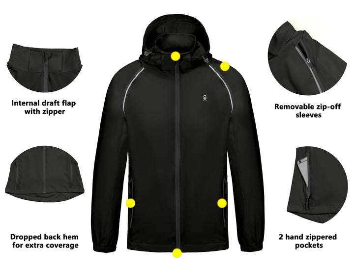 Men's Quick-dry Jacket, Convertible UPF 50+ Cycling Jacket Windbreaker with Removable Sleeves YZF US-DK