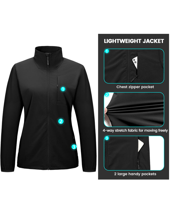 Women's Woven Jacket Lightweight Breathable Windproof UPF50+ Outdoor Hiking Golf Shirt YZF US-DK