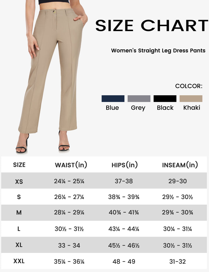 Women's Stretchy Straight Leg Dress Pants Business Casual Elastic Waist Cropped Work Pants with Pockets YZF-US-DK