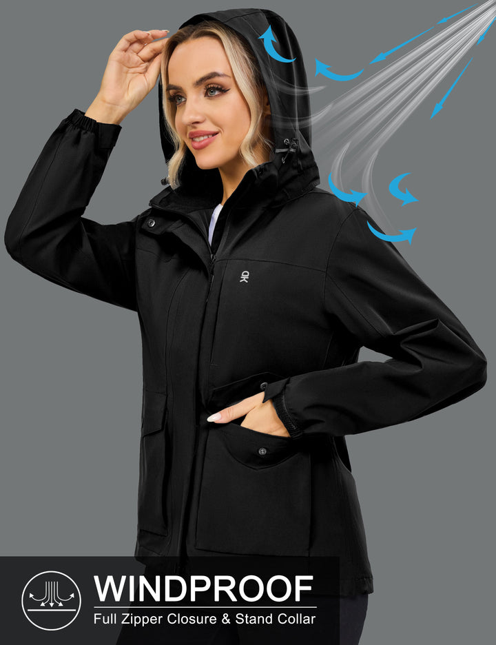 Women's Windbreaker Jacket Lightweight Outdoor Jacket with Hood Waterproof MP-US-DK