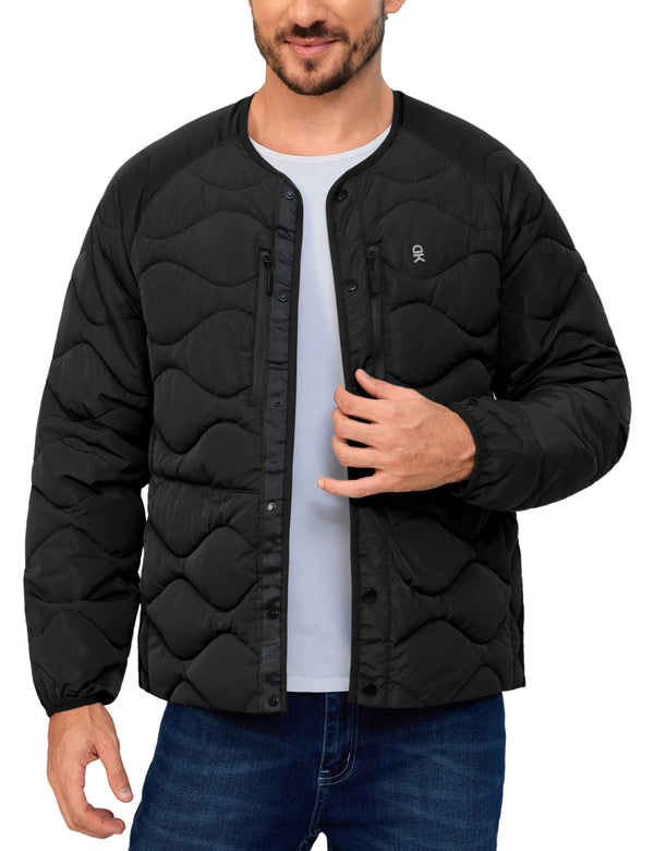 Men's Quilted Jacket Long Sleeve Padded Coat with 6 Pockets MP-US-DK