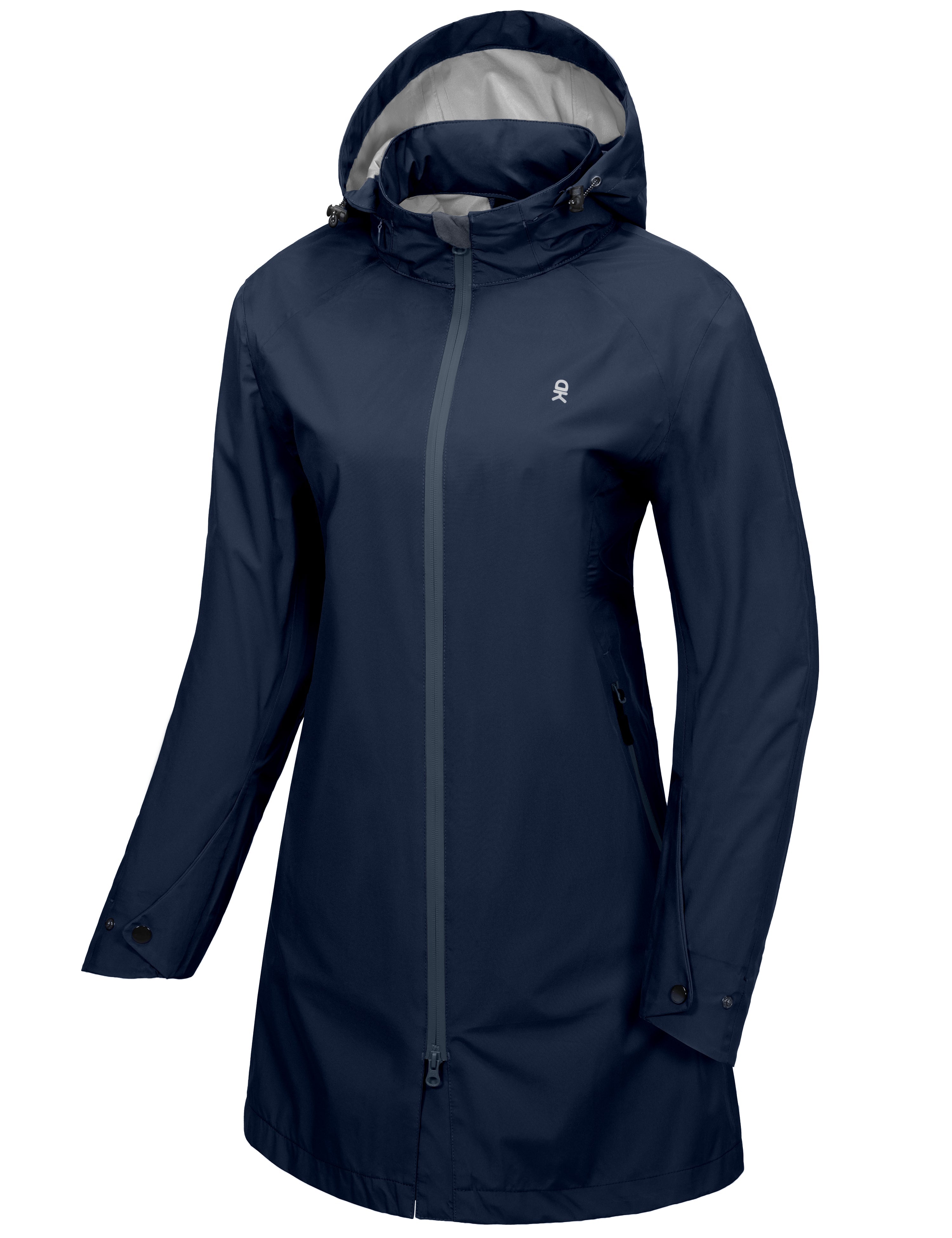 Women's Waterproof Mid-Length Rain Jacket with Hood Windbreaker