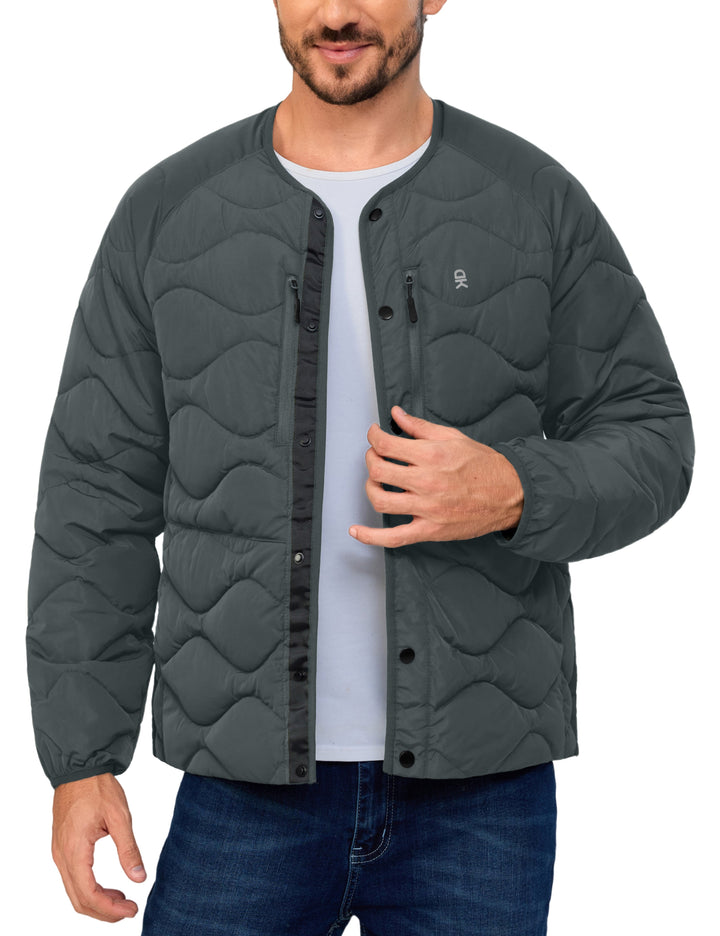 Men's Quilted Jacket Long Sleeve Padded Coat with 6 Pockets MP-US-DK