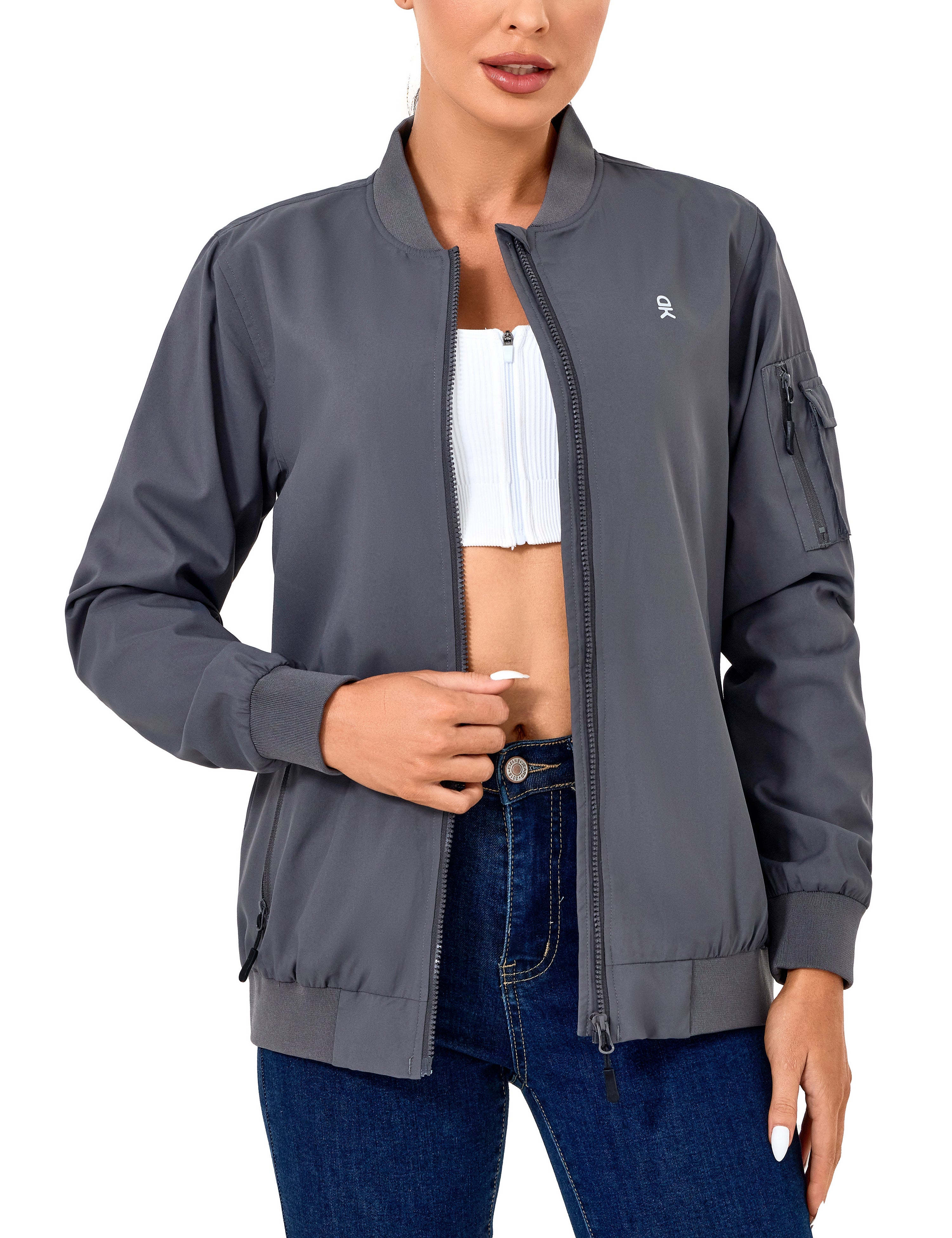 Women's Lightweight Casual Windbreaker Zip Up with Pockets