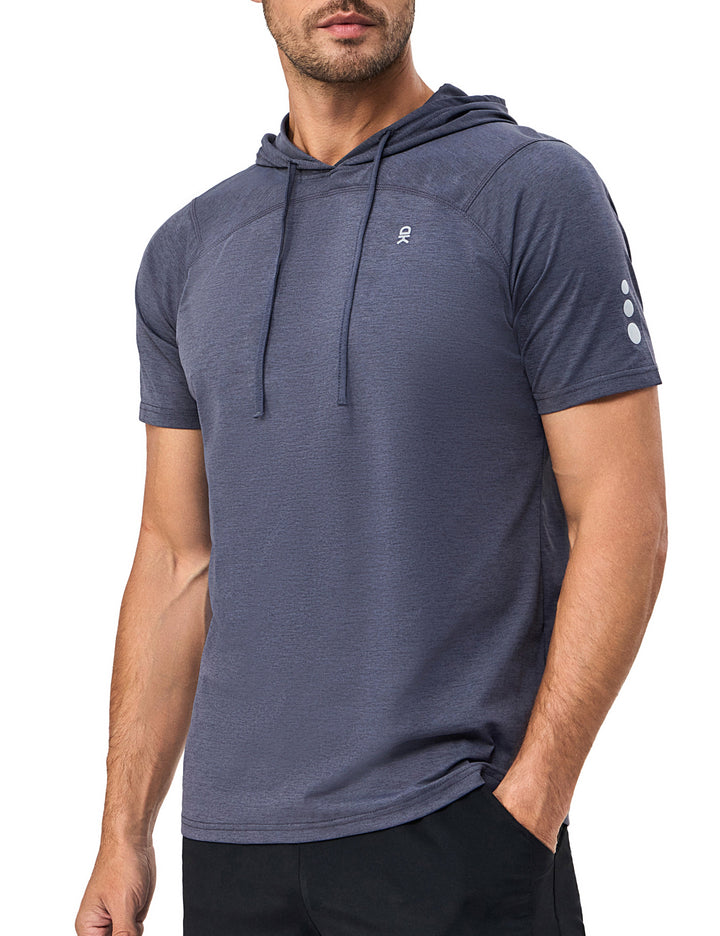 Men's Short Sleeve Quick Dry Hooded Moisture Wicking Workout T-Shirt MP-US-DK