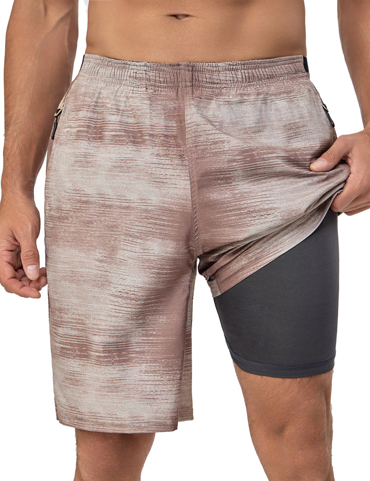 Men's Quick Dry Swim Trunks 9 Inch Stretch Board Shorts with Compression Liner MP-US-DK