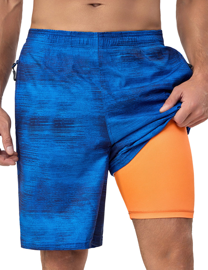 Men's Quick Dry Swim Trunks 9 Inch Stretch Board Shorts with Compression Liner MP-US-DK