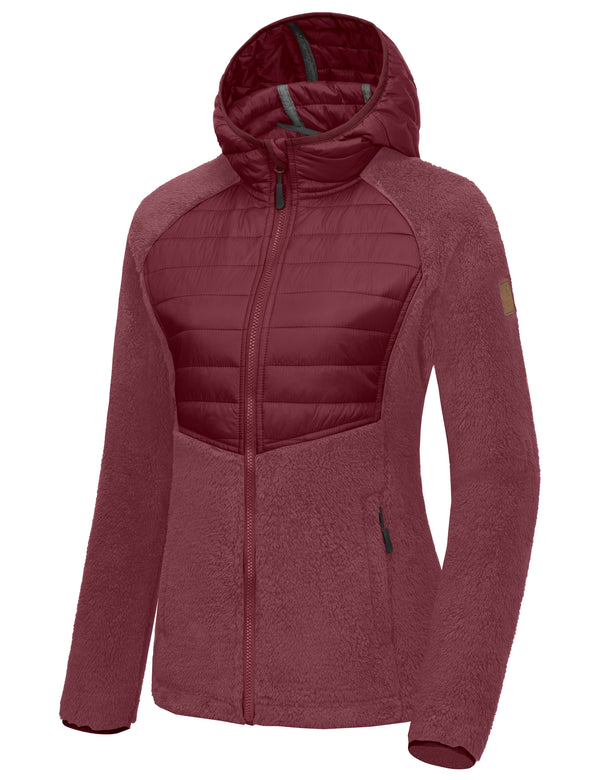 Women's Sherpa Full Zip Fuzzy Fleece Hooded Jacket YZF US-DK