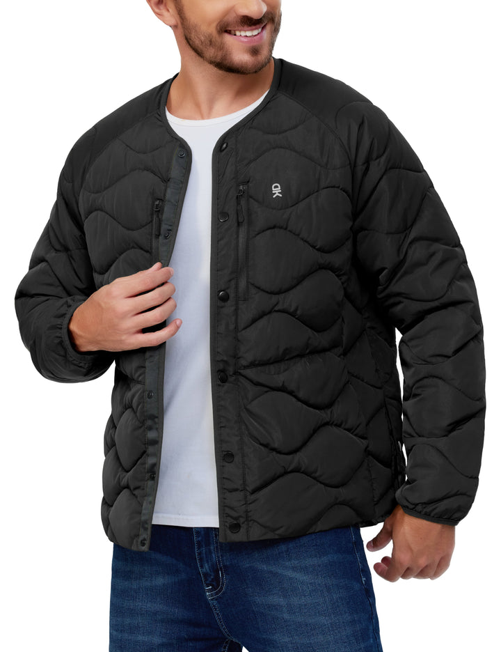 Men's Quilted Jacket Long Sleeve Padded Coat with 6 Pockets MP-US-DK