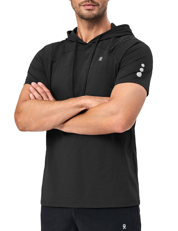 Men's Short Sleeve Quick Dry Hooded Moisture Wicking Workout T-Shirt MP-US-DK