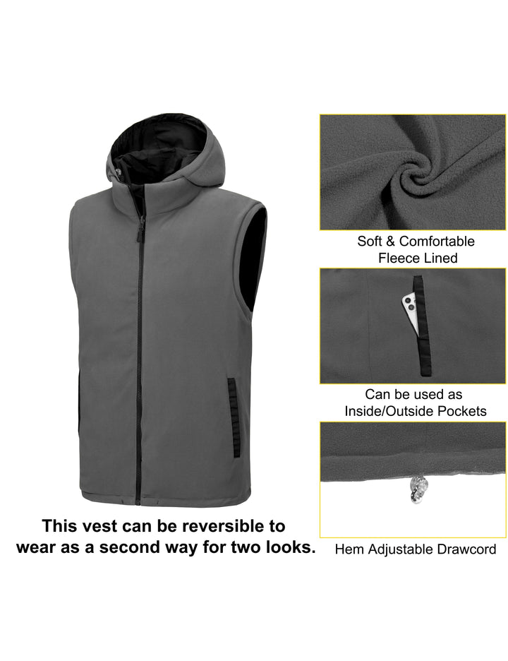 Men's Reversible Fleece Puffy Vest Warm Sleeveless Puffer Jacket with Removable Hood MP-US-DK