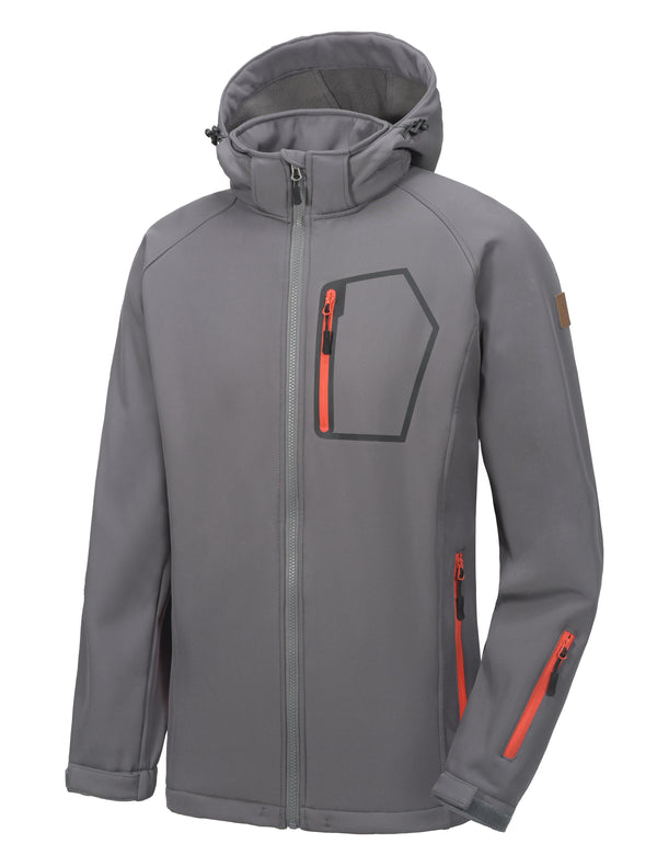 Men's Removable Hood Softshell Fleece Lined Hiking Ski Jackets MP US-DK