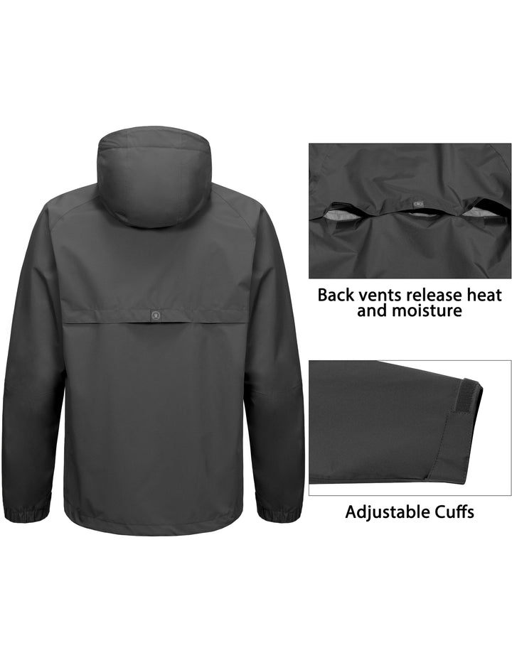 Men's Waterproof Rain Jacket Outdoor Hiking Rain Shell Coat MP-US-DK
