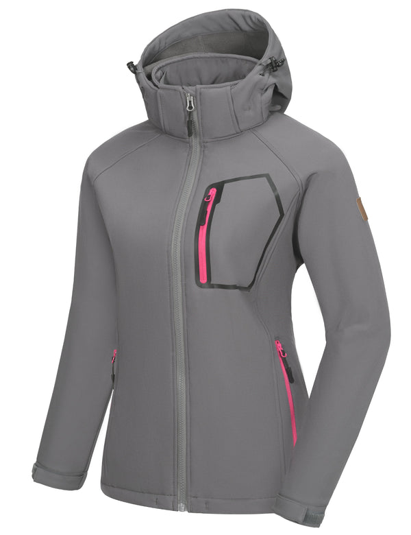 Women's Removable Hood Softshell Fleece Lined Hiking Ski Jackets MP US-DK