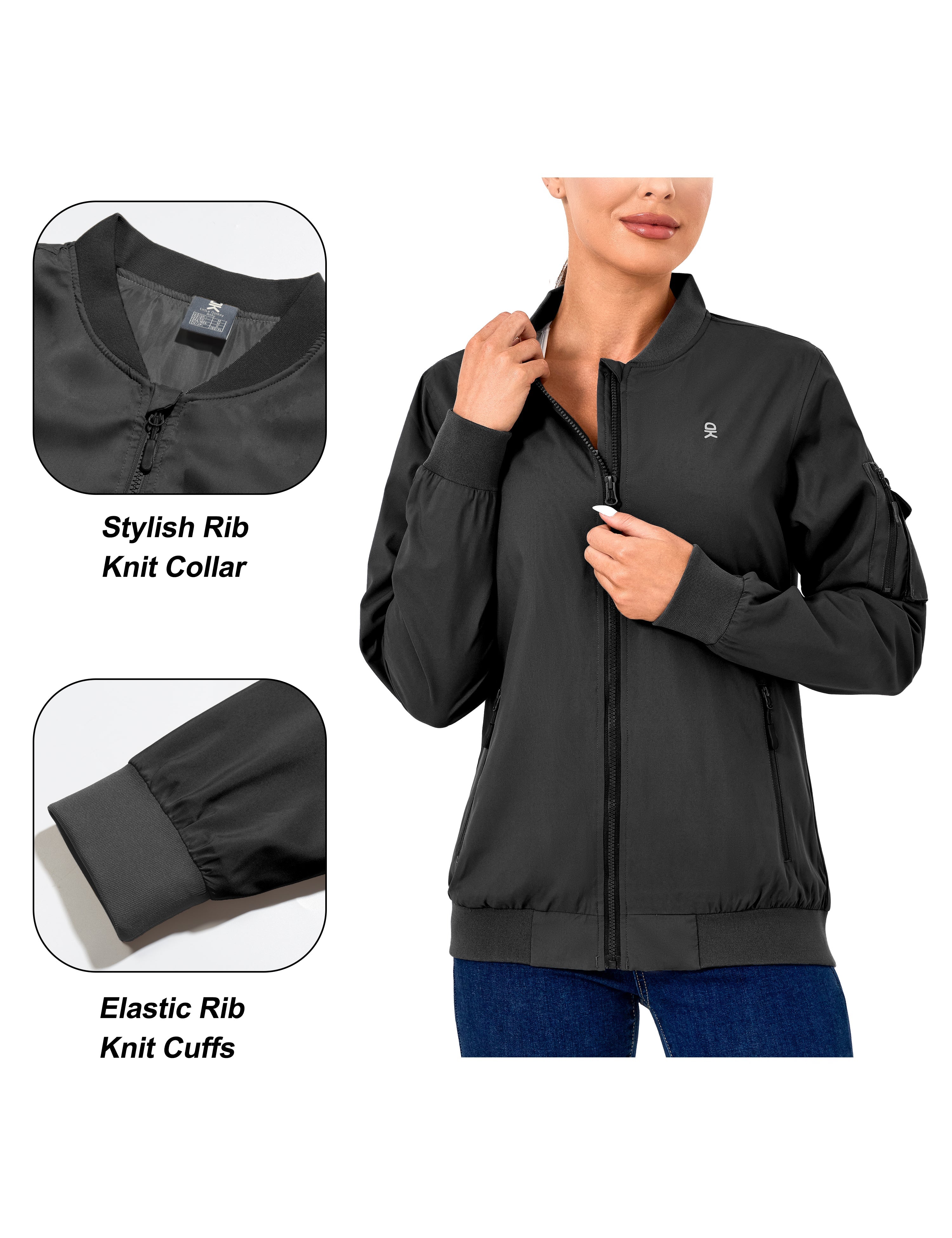 Women's Lightweight Casual Windbreaker Zip Up with Pockets