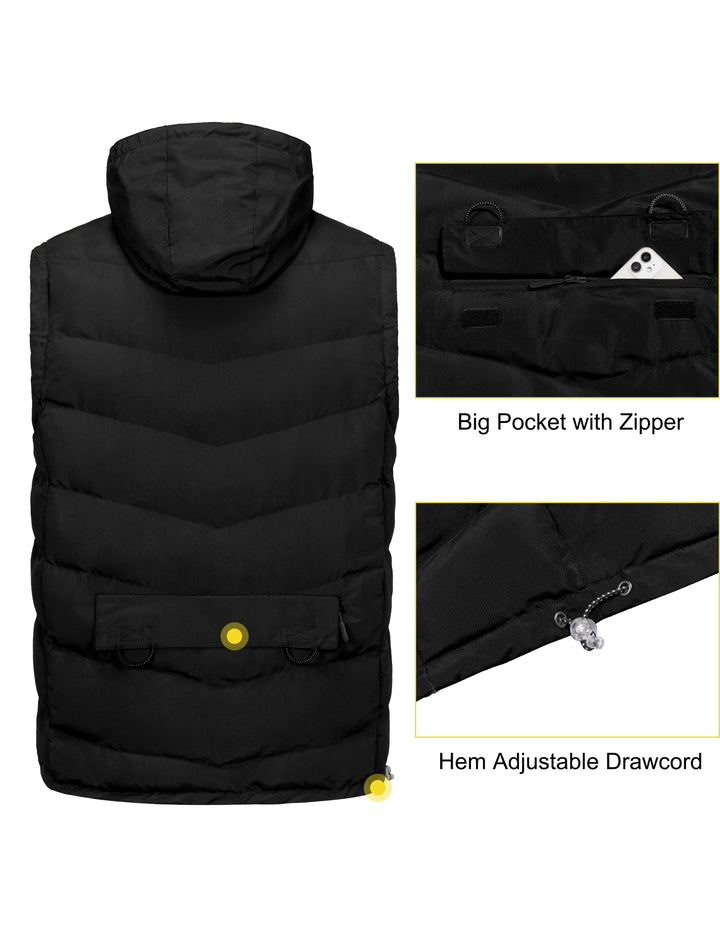 Men's Reversible Fleece Puffy Vest Warm Sleeveless Puffer Jacket with Removable Hood MP-US-DK