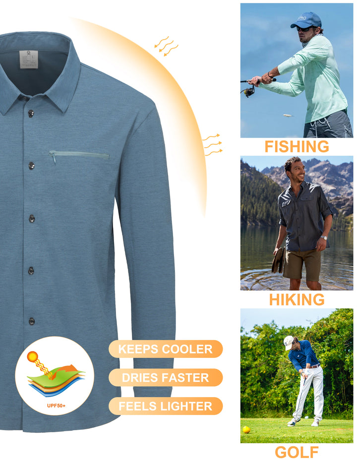 Men's UPF 50+ UV Protection Shirts, Cooling Quick-Dry Fishing Shirts MP-US-DK