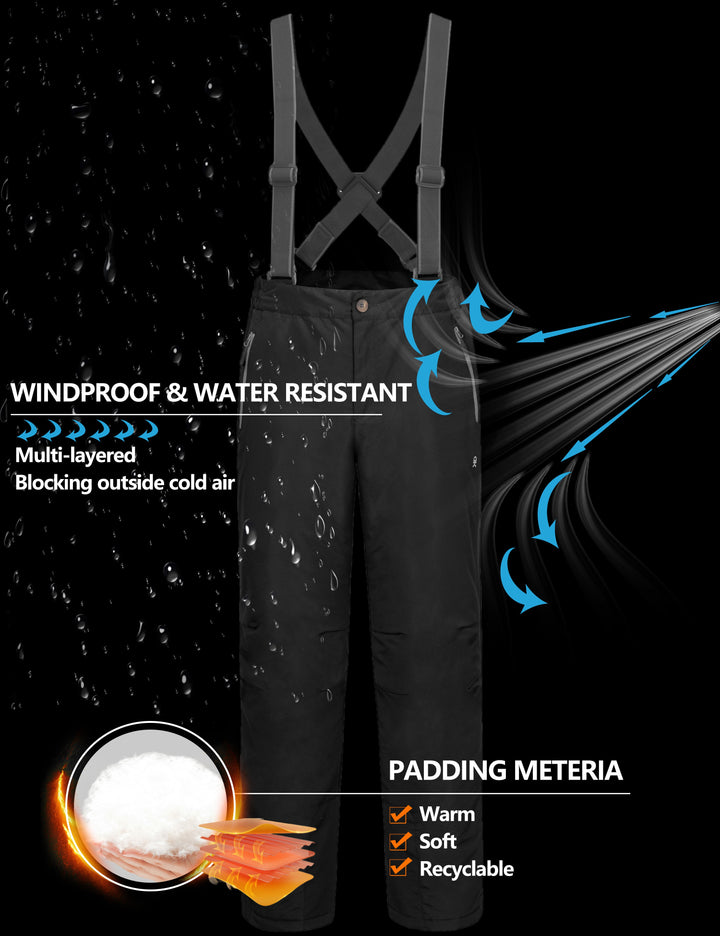 Men's Water Resistant Ski Bibs Insulated Snow Pants with Detachable Suspenders MP US-DK