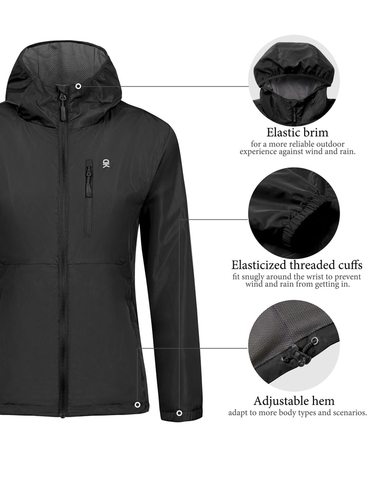 Women's Water Resistant Breathable Ripstop Light Jacket with Hood MP-US-DK