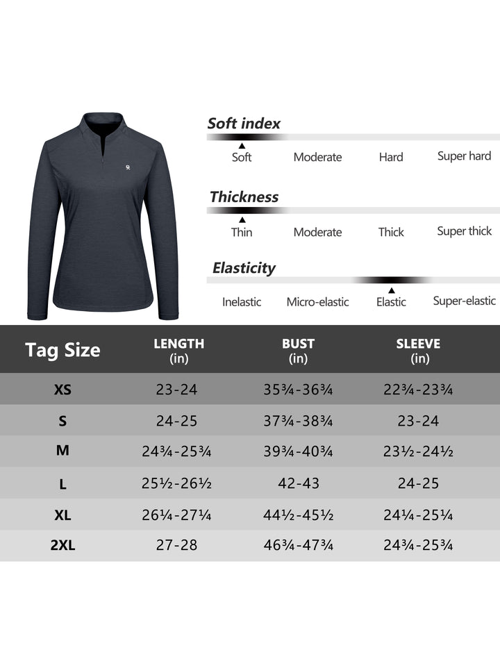 Women's UPF50+ Shirts 1/4 Long Sleeve Pullover Lightweight Golf Hiking Tops MP-US-DK