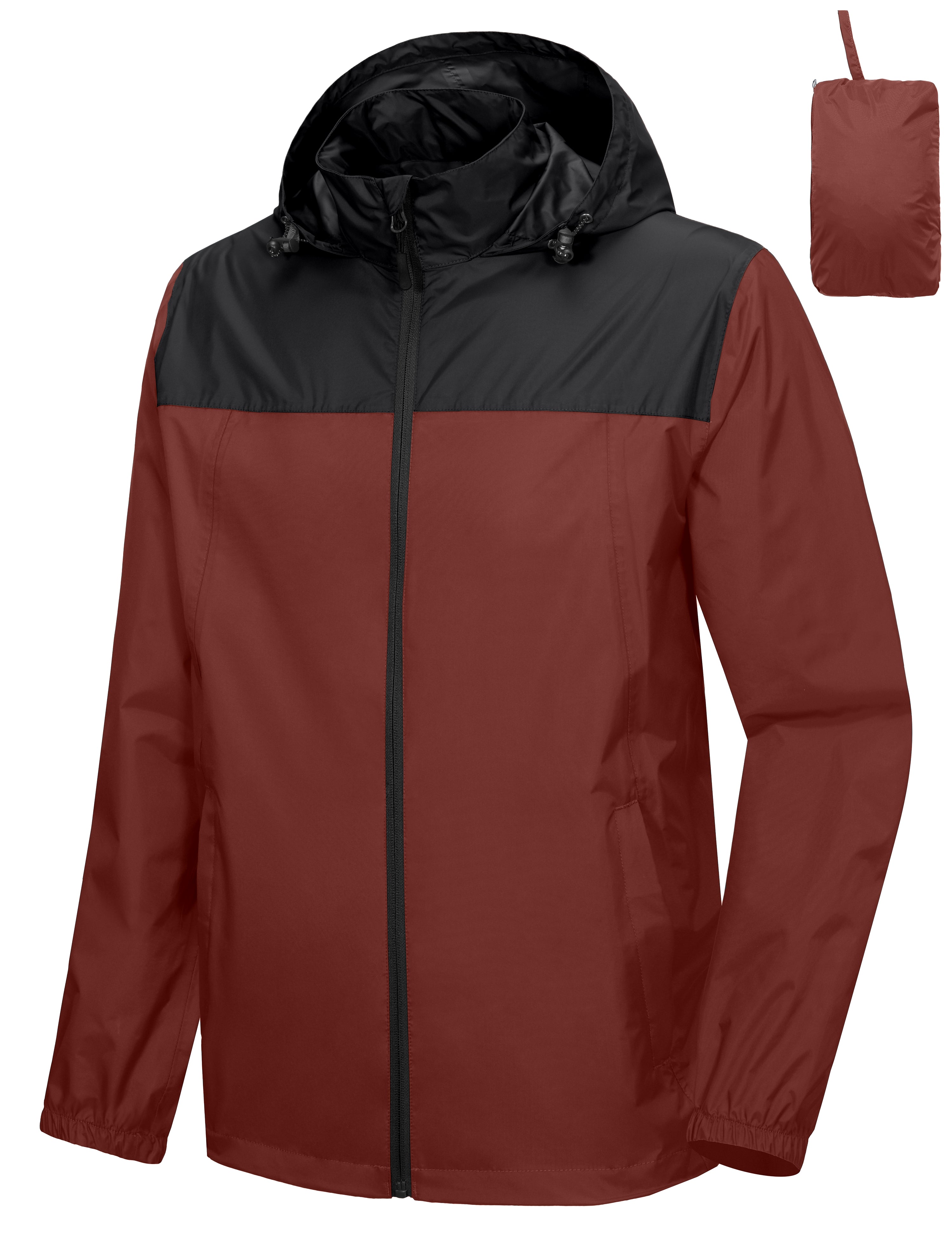 Men s Packable Waterproof Ultralight Rain Jacket Hiking Travel Red M