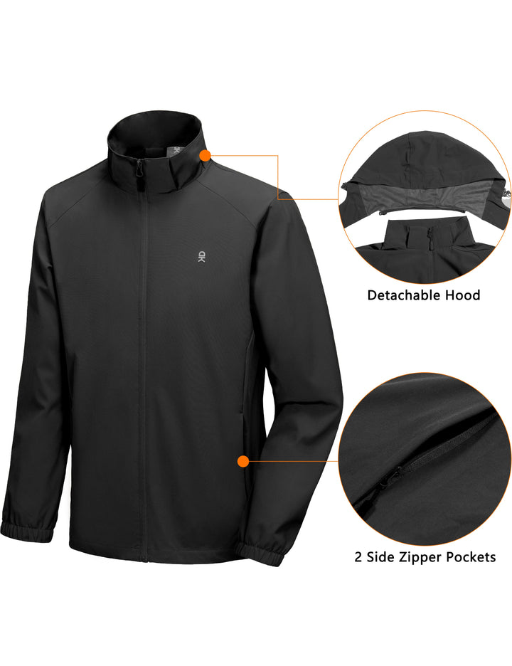 Men's Removable Hooded Windproof Coat for Running Hiking Golf MP-US-DK