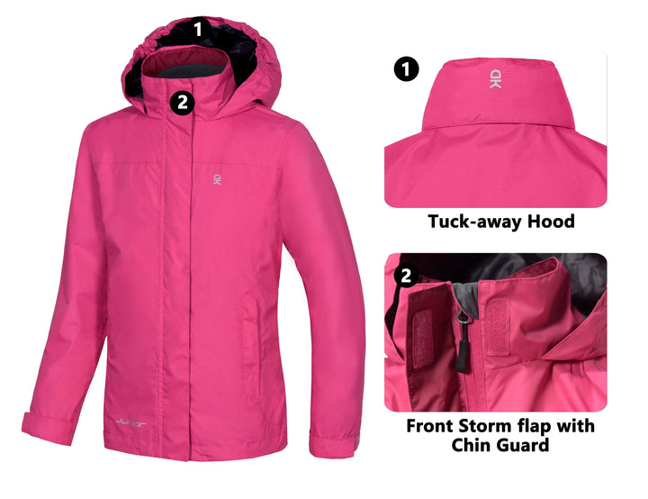 Girls' Waterproof Breathable Rain Outdoor Shell Jacket YZF US-DK-CS