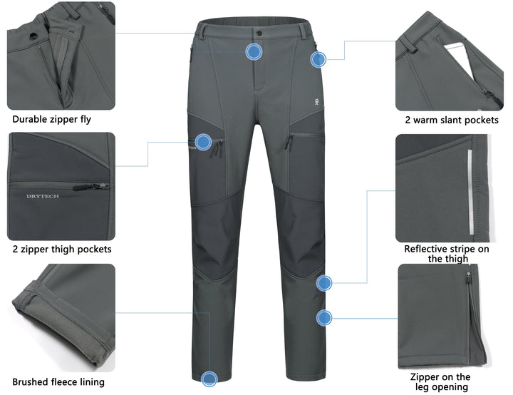 Men's Fleece Lined Ski Softshell Insulated Pants YZF US-DK