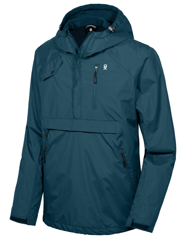 Men's Fleece Lining Hooded Anorak Pullover Rain Jacket YZF US-DK-CS