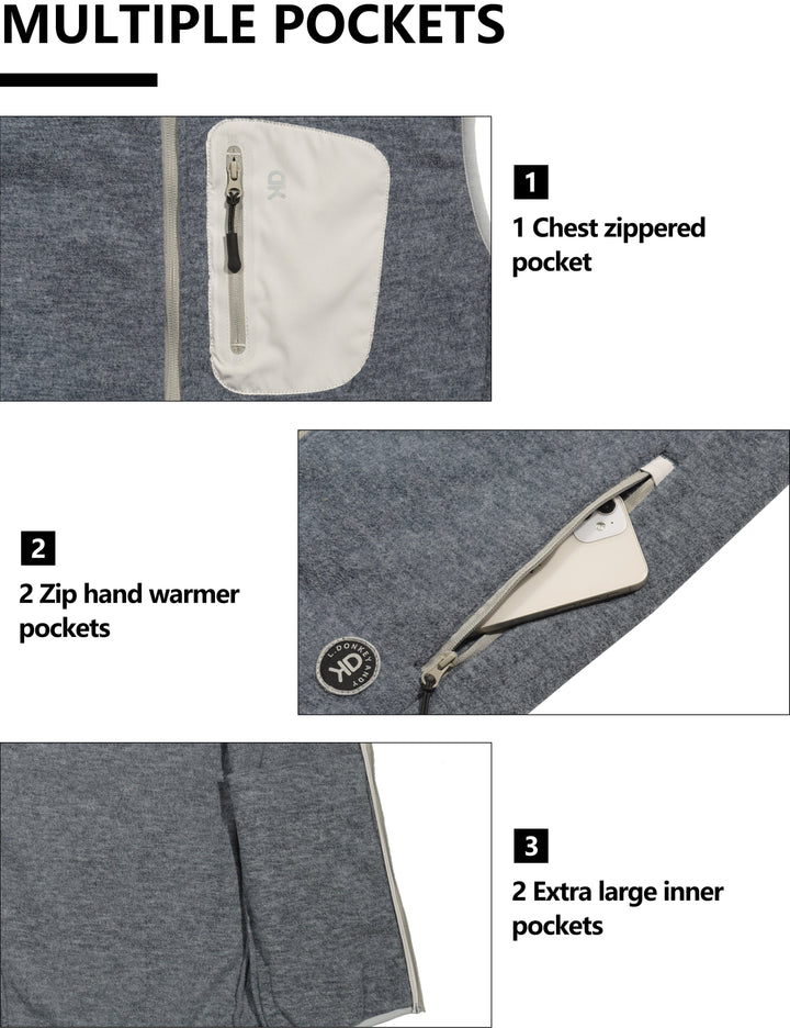 Men's Fleece Vest Full Zip Lightweight Vest YZF US-DK