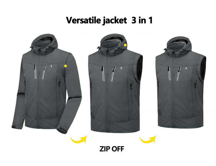 Men's Lightweight Softshell Hiking Jacket with Detachable Sleeves and Hood YZF US-DK