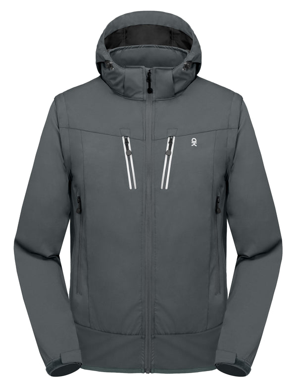 Men's Lightweight Softshell Hiking Jacket with Detachable Sleeves and Hood YZF US-DK