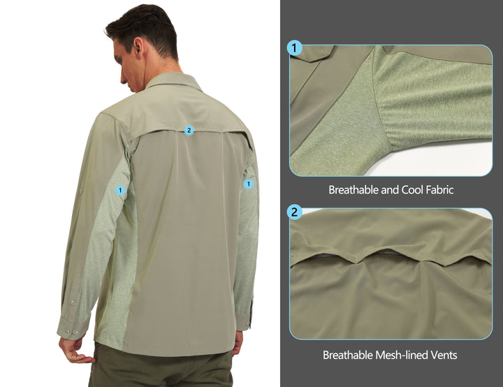 Men's Quick Dry Stretch UPF50+ Long Sleeve Hiking Shirt YZF US-DK