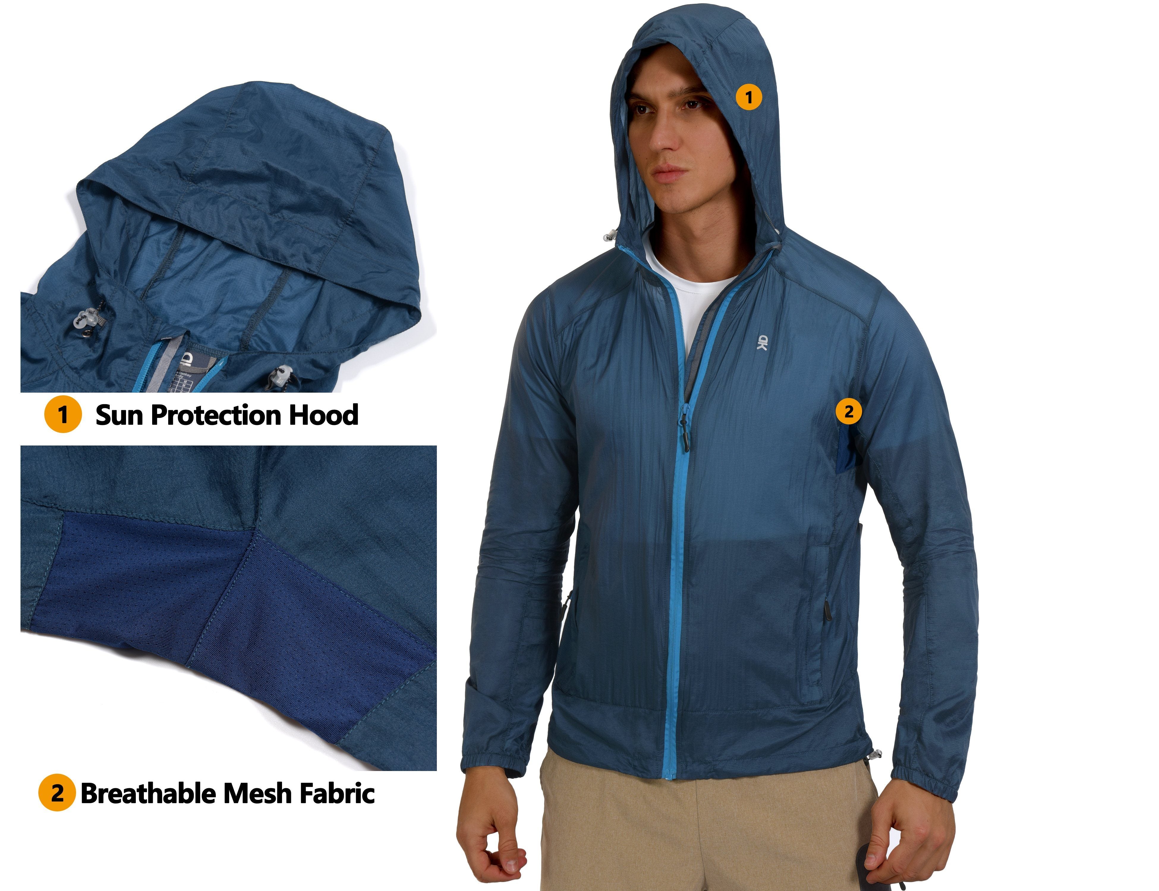 Men's UPF 50 Sun Protection Packable Lightweight Hoodie Jacket