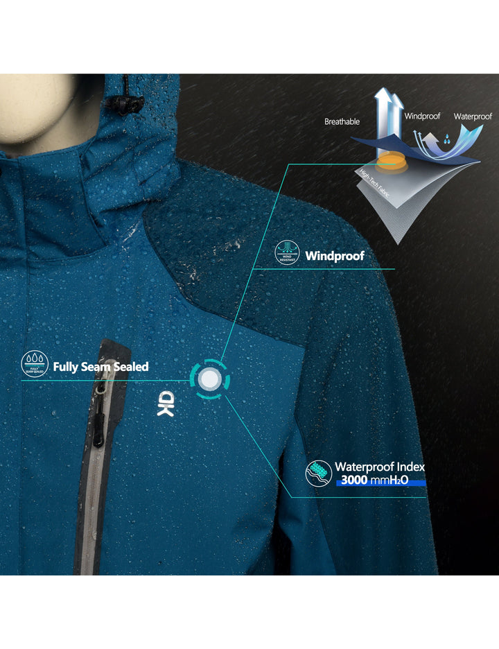 Men's Waterproof Hiking Travel Shell Breathable Rain Jacket YZF US-DK