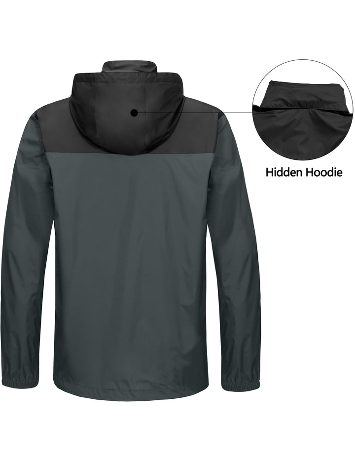 Men's Waterproof Packable Colorblock Hooded Rain Jacket MP US-MP