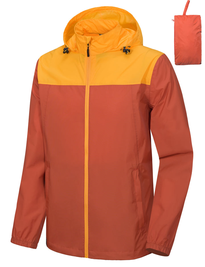 Men's Waterproof Packable Colorblock Hooded Rain Jacket MP US-MP