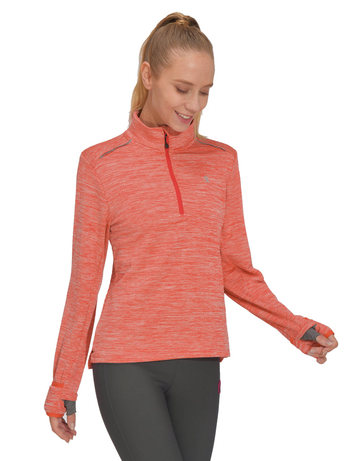 Women's 1/4 Zip Pullover Thumbholes Long Sleeve Running Shirts MP US-DK