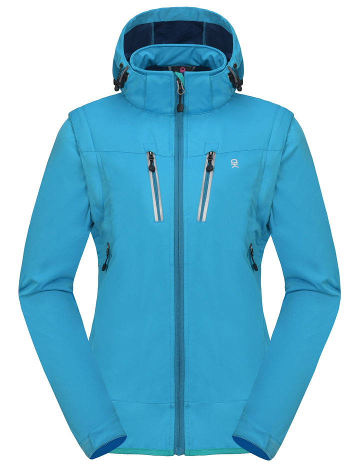 Women's Lightweight Softshell Hiking Jacket with Detachable Sleeves and Hood YZF US-DK