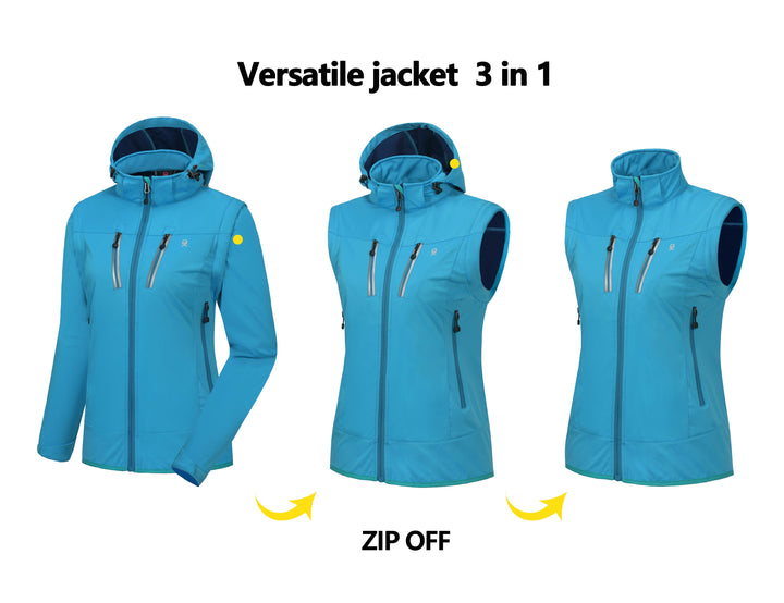 Women's Lightweight Softshell Hiking Jacket with Detachable Sleeves and Hood YZF US-DK