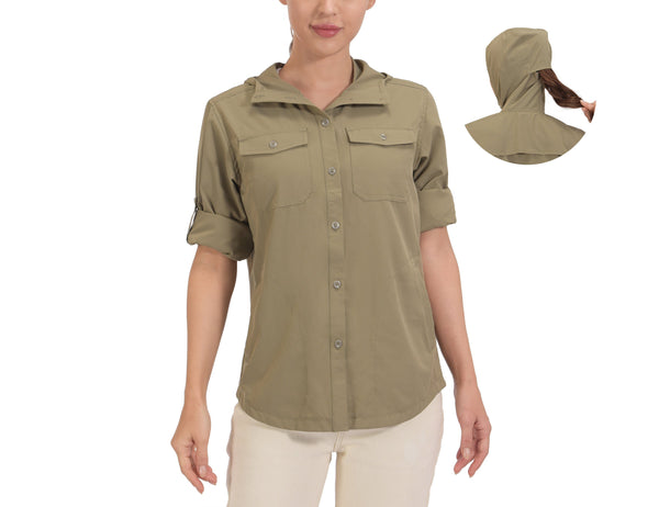 Women's UPF 50+ Stretch Quick Dry Fishing Hiking Hoodie Shirts YZF US-DK