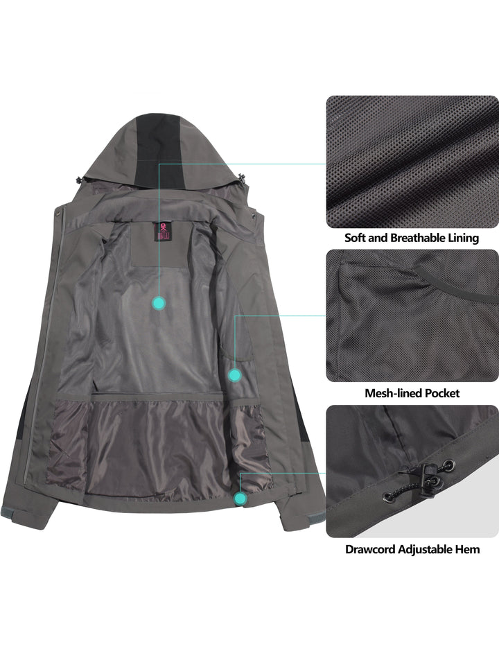 Women's Waterproof Hiking Travel Shell Breathable Rain Jacket YZF US-DK