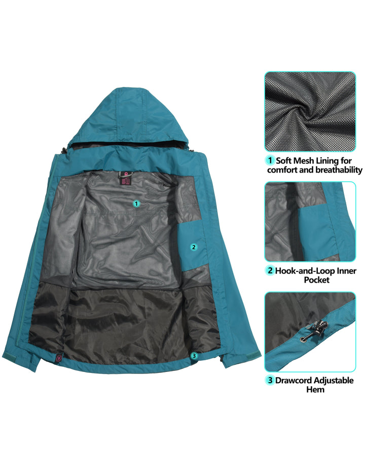 Women's Waterproof Hooded Hiking Travel Rain Shell Jacket YZF US-DK