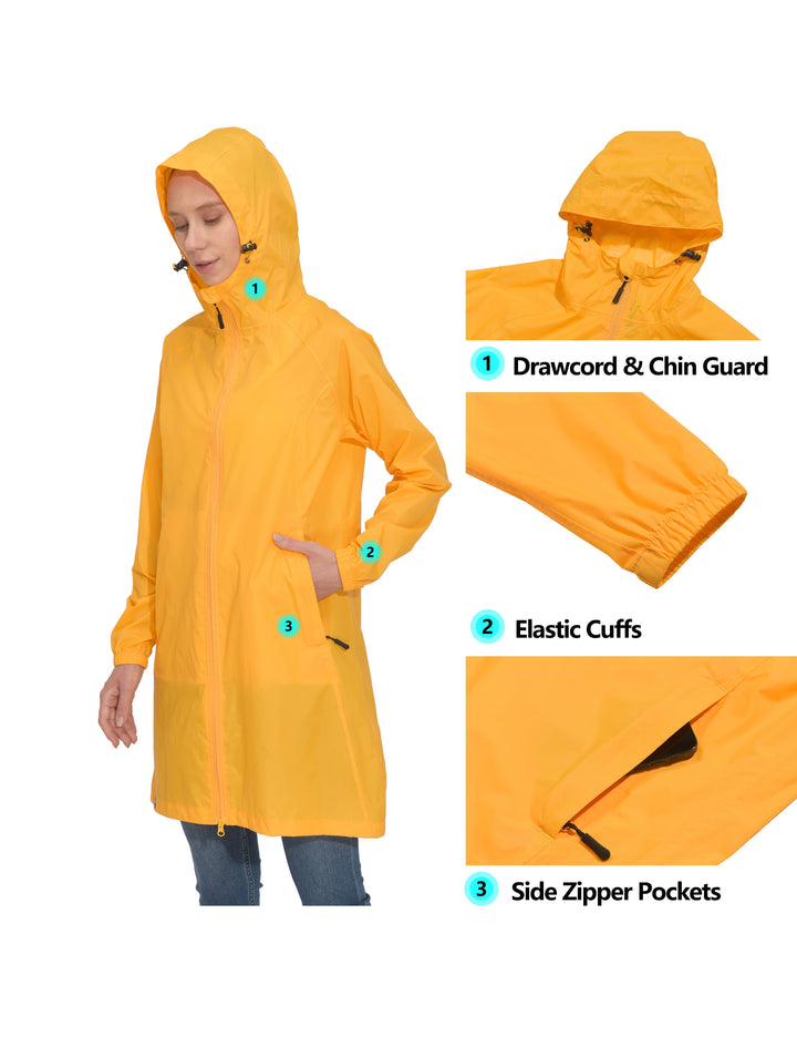 Women's Waterproof Packable Hooded Long Rain Jacket MP US-MP