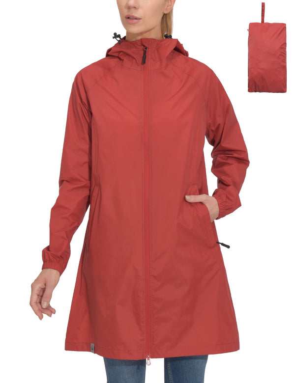 Women's Waterproof Packable Hooded Long Rain Jacket MP US-MP